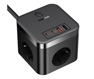 INCARCATOR RETEA Baseus GaN Powerstrip, Quick Charge 30W, 3 x AC, 2 x USB Type-C Output 5V/3A, 2 x USB, lungime cablu 1.5m, negru &amp;quot;E00066400117-00&amp;quot; (t foto