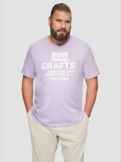 s.Oliver Big Sizes Tricou barbati big sizes cu imprimeu text si decolteu la baza gatului, Lila, 2XL