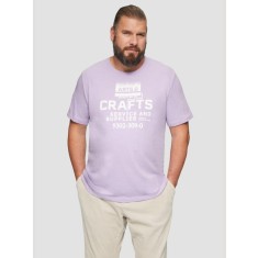 s.Oliver Big Sizes Tricou barbati big sizes cu imprimeu text si decolteu la baza gatului, Lila, 2XL