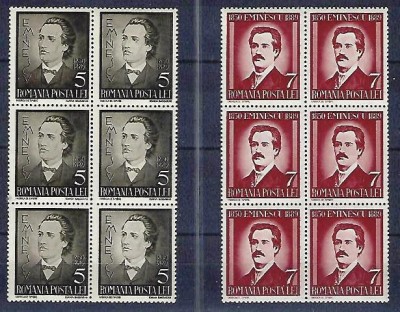 Romania 1939 - Lp 130 - 50 de ani de la moartea lui Mihai Eminescu - bloc de 6 - MNH*** foto