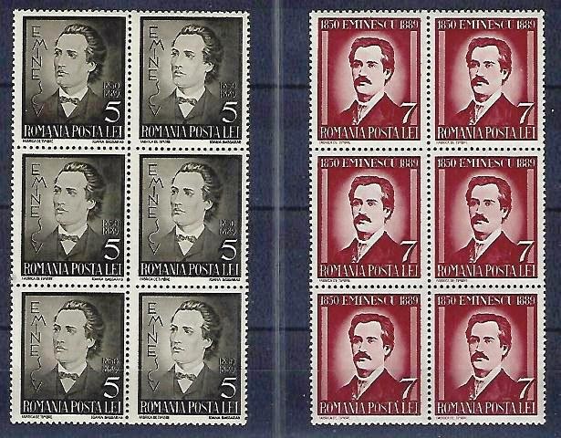 Romania 1939 - Lp 130 - 50 de ani de la moartea lui Mihai Eminescu - bloc de 6 - MNH***