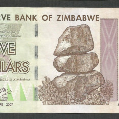 ZIMBABWE 5 DOLARI DOLLARS 2007 [6] P-66 , a UNC