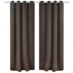 Draperii opace cu oche?i metalici, 2 buc, 135 x 175 cm, maro foto