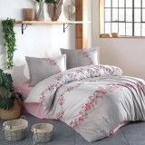 Cumpara ieftin Lenjerie pat dublu,bumbac ranforce,4 piese,gri roz cu flori,Lorinda-A1291