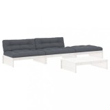 Cumpara ieftin Set mobilier de gradina cu perne, 4 piese, alb, lemn masiv
