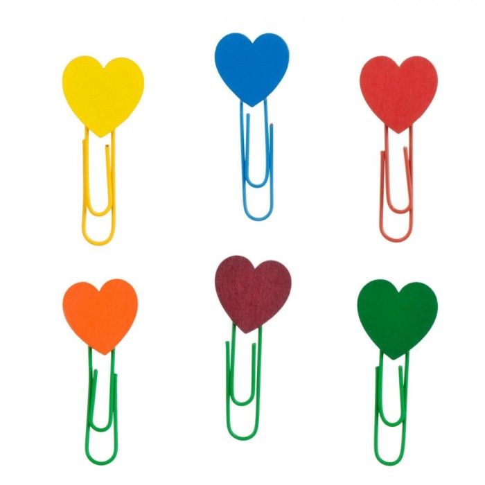 Agrafe Metalice, Model Inimi, Set 6 Bucăți, Multicolor, 6.5cm