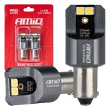 Becuri auto LED AMiO Full Canbus PRO T4W BA9S 4x3030 SMD White 12V 24V, lumina alba 6000K, fara efect de palpaire, set 2 buc