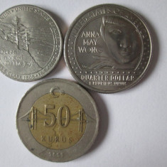 Lot 3 monede:U.S.A. 5/2005,25/2022,Turcia 50/2009