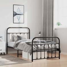 vidaXL Cadru pat metalic cu tăblii de cap/picioare, negru, 100x190 cm 352590