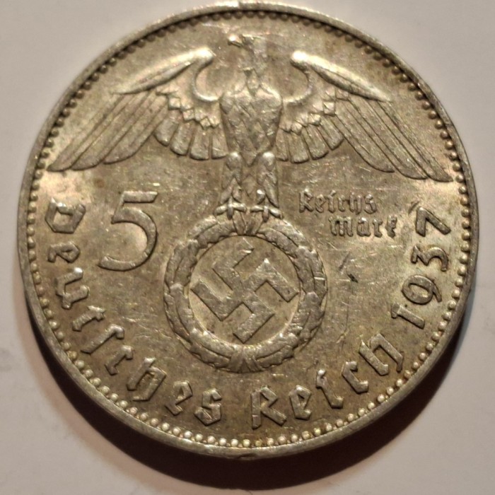 Germania Nazista 5 reichsmark 1937 J argint