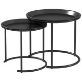 HOMCOM Set 2 Măsuțe de Cafea Suprapozabile, Măsuțe Joase Rotunde cu Tavă Detașabilă din Oțel, &Oslash; 43x38 cm, Negru | Aosom Romania