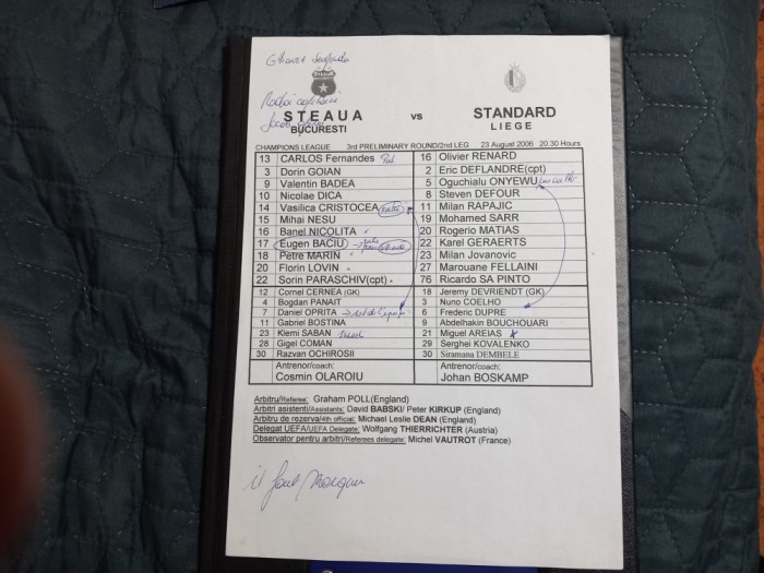 Foaie de joc Steaua - Standard Liege