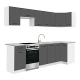Praktik 270 bucătărie de colț corp alb, front antracit