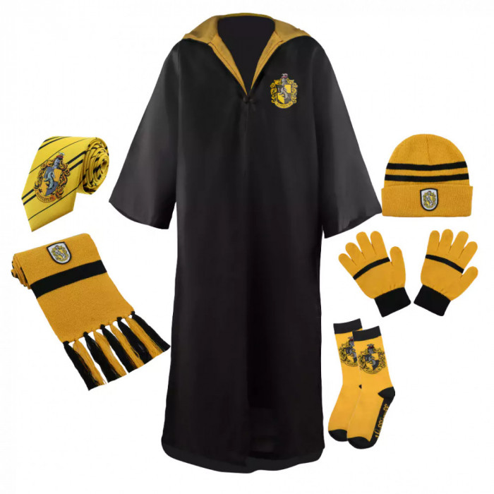Set roba si accesorii Harry Potter IdeallStore&reg;, Hufflepuff House, 6 piese, 10-12 ani, galben