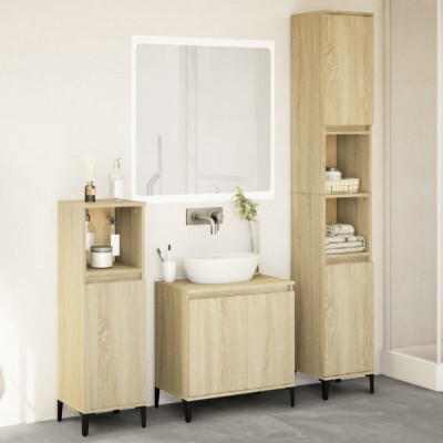 vidaXL Set mobilier de baie, 3 piese, stejar sonoma, lemn prelucrat foto