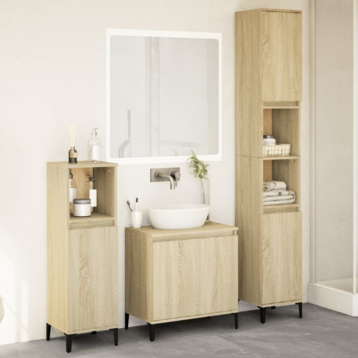 vidaXL Set mobilier de baie, 3 piese, stejar sonoma, lemn prelucrat 3282655