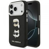 Husa pentru Apple iPhone 17 Pro, Karl Lagerfeld, Grained Karl &amp; Choupette&#039;s Heads Pins and Logo, Neagra