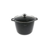 Oala din aluminiu turnat, cu strat marmorat, cu capac din sticla, 24 cm, 6.2 litri, negru, Kinghoff