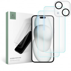 Set 2 Folii Ecran si 1 Folie Camera Tech-Protect Supreme pentru Apple iPhone 15 Plus Transparent