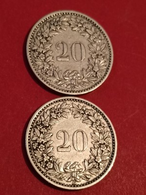 Lot 2 monede Elvetia: 20 rappen 1883 + 1884 , stari EF+ / aUNC [poze]. Discount conform descrierii [10 - 20 %. Vezi descrierea.]. foto