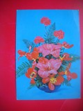 HOPCT 25092 FLORI- FELICITARE ANIVERSARA -CP VECHE -IP--INTREG POSTAL - ROMANIA - CIRCULATA