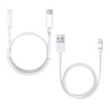 Set 2 Cabluri de Date si Incarcare, 1 x Type-C / Lightning si 1 x USB / Lightning, Albe, 2A, 1 M