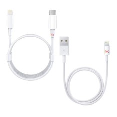 Set 2 Cabluri de Date si Incarcare, 1 x Type-C / Lightning si 1 x USB / Lightning, Albe, 2A, 1 M