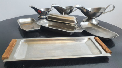 Set sosiere, untiera, platouri de inox pentru sosuri, ustensile bucatarie profi foto