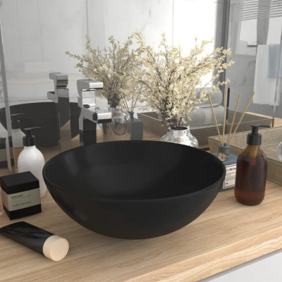 vidaXL Chiuvetă pentru baie, negru mat, ceramică, rotund foto