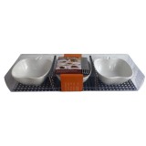 Sosiera ceramica si suport de lemn, 3 piese, 100 ml vas