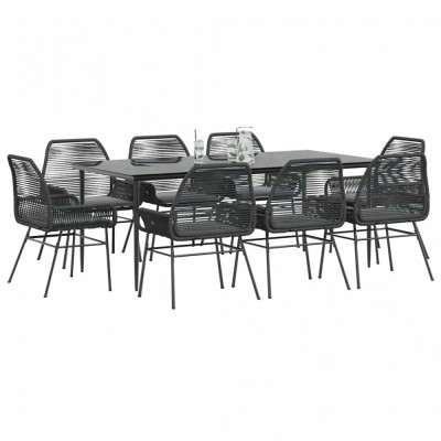 vidaXL Set de sufragerie de grădină 9 piese neagră sticlă polirattan 3334470 foto