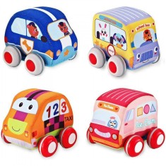 Set de 4 masinute pentru copii, cu tragere, din material textil, perfect pentru bebelusi si copii 2-4 ani Cars Multicolor 4 masinute 23 cm 0 h