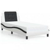 vidaXL Cadru de pat cu tăblie alb și negru 90x190 cm piele artificială