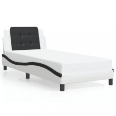 vidaXL Cadru de pat cu tăblie alb și negru 90x190 cm piele artificială