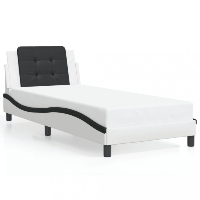 vidaXL Cadru de pat cu tăblie alb și negru 90x190 cm piele artificială 3208155