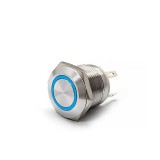 Buton Push Metalic, 12-24V DC, 19mm, fara Retinere, Led Albastru