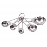 Set 5 linguri Pufo de dimensiuni diferite din metal pentru masurat ingrediente, condimente, argintiu