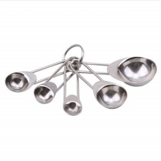 Set 5 linguri Pufo de dimensiuni diferite din metal pentru masurat ingrediente, condimente, argintiu