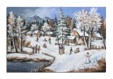 Tablou peisaj de iarna pictat manual, iarna pe ulita la sanius, 120x80cm ulei pe panza, Constantin Feraru