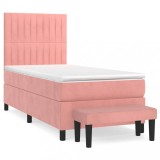 Cumpara ieftin Pat box spring cu saltea, roz, 90x200 cm, catifea