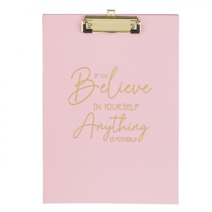 Clipboard Cu Blocnotes, A4, Roz, Mesaj Motivațional &quot;If You Believe In Yourself, Anything Is Possible&quot;, 30 File