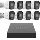 Kit supraveghere Uniview 8 camere 2MP IR 20m XVR 8 canale 2MP + 2 canale IP 6MP SafetyGuard Surveillance, Rovision