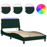 Cumpara ieftin Cadru de pat cu LED fara saltea, Hanko, verde inchis, 100x200 cm, catifea