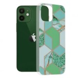 Cumpara ieftin Husa iPhone 12 12 Pro Verde cu Imprimeu Marmura Techsuit