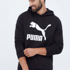 Puma hanorac de bumbac barbati, culoarea negru, cu glugă, cu imprimeu