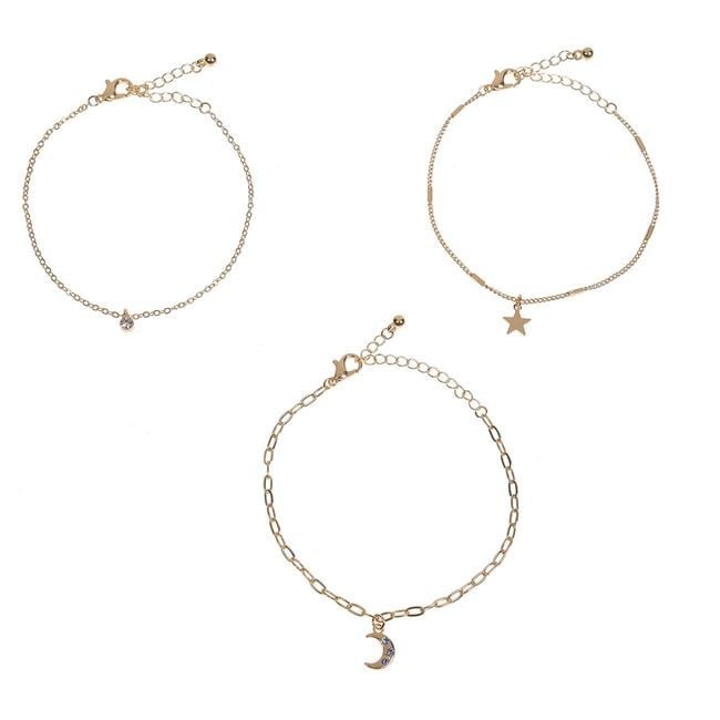 Set 3 Bratari Dama cu Strass Luna Stea, Aurii