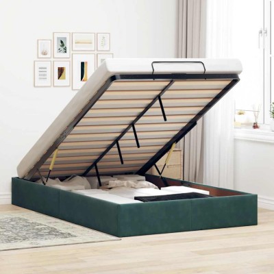 vidaXL Cadru de pat otoman fără saltea Verde &amp;icirc;nchis 120x190 cm catifea 3310952 foto