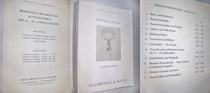9314-Catalog Licitatii Carti valoroase si Autografe secolele 15-20. Hamburg.