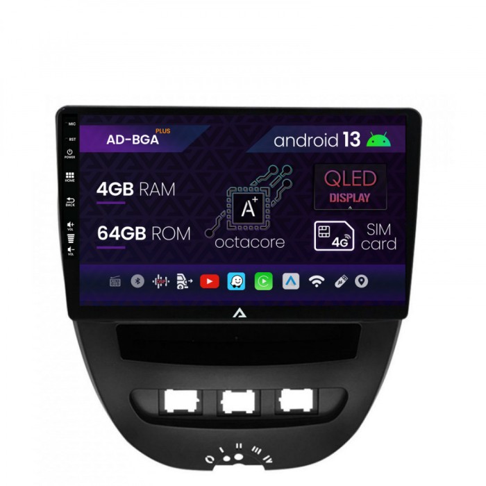 Navigatie Toyota AYGO Citroen C1 (2005-2014), Android 13, A-Octacore 4GB RAM + 64GB ROM, 10.1 Inch - AD-BGA9004+AD-BGRKIT099