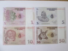 Congo(Republica Democrata) lot 4 bancnote 1997 UNC:1 Centime,5+10+50 Centimes,produsele din imagini